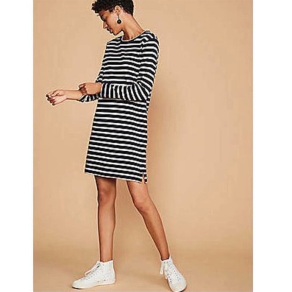 Lou & Grey Black Tan and White Striped Dress